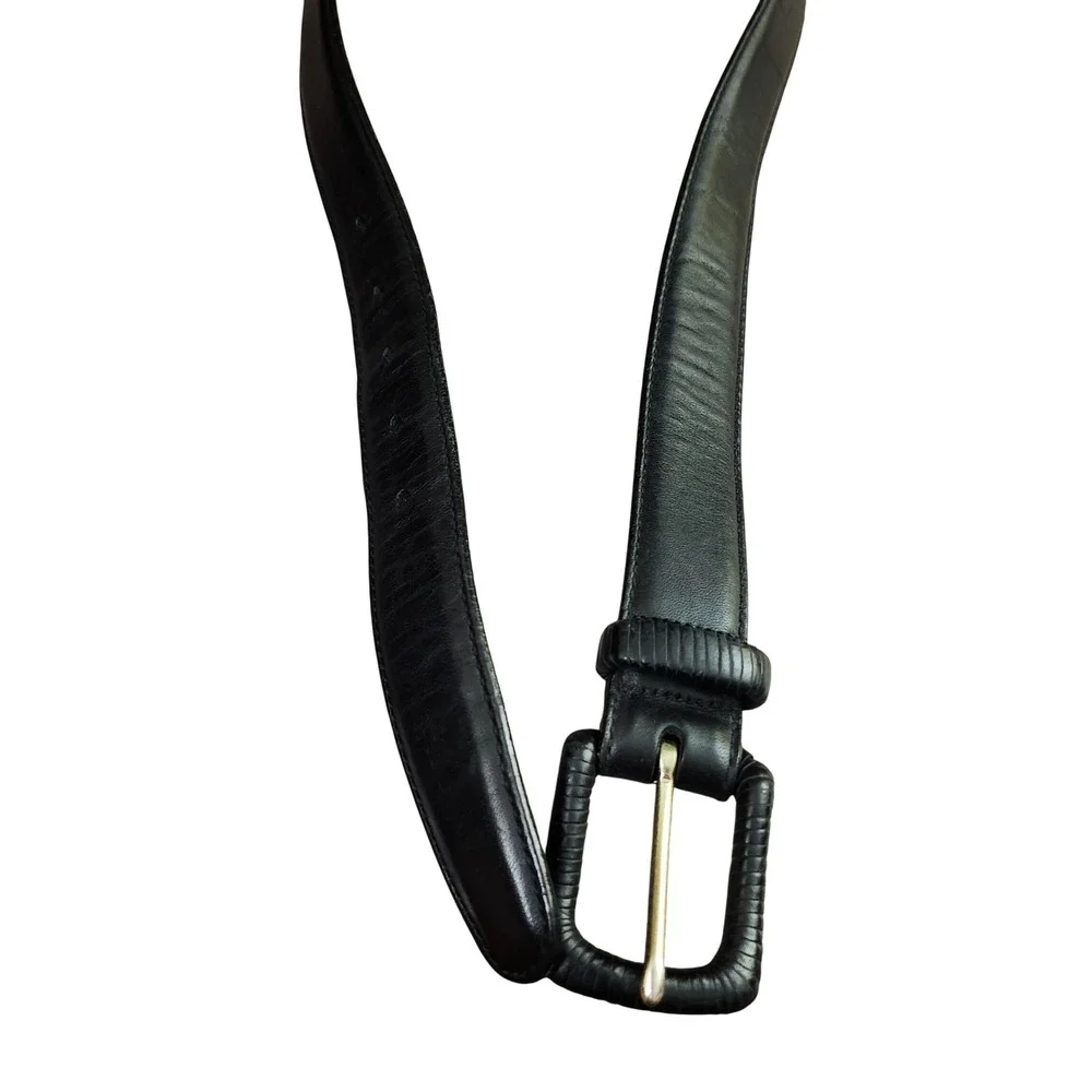 Brighton Mens Black Leather Belt Size 32 Textured Leather Wrapped Buckle Classic